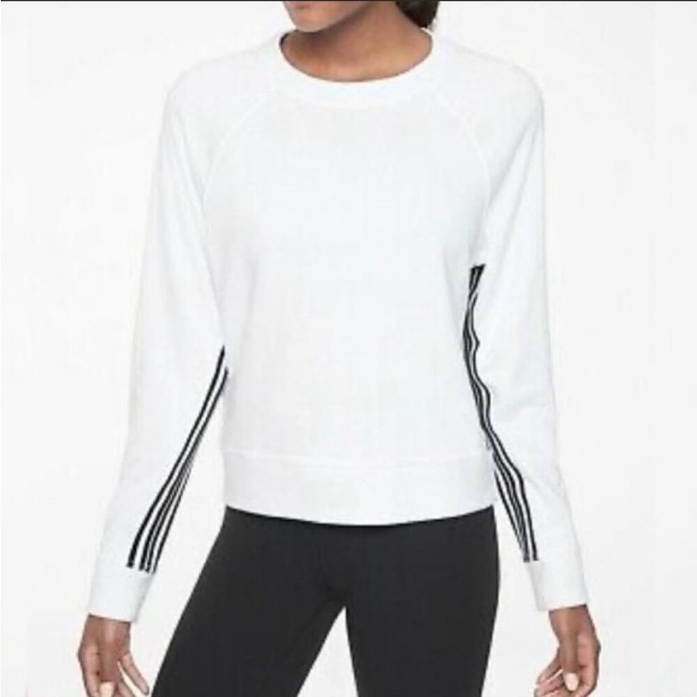 Athleta 24/7 Striped Crewneck Sweatshirt White Black Size XS